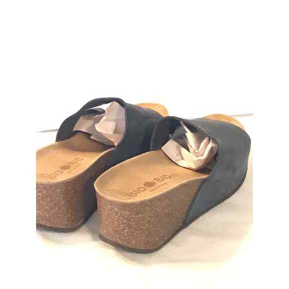 Bio Bio Wedge Slide Sandals Womens Sz 7.5 Blue Gray Made in Spain Nubuck Leather - Picture 4 of 8